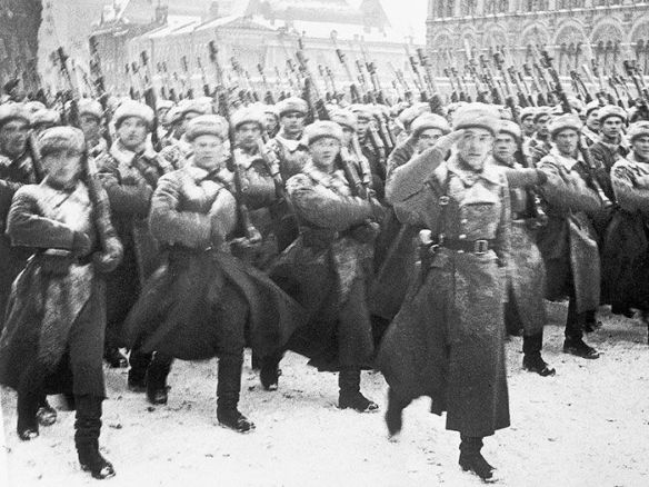 November 1941 Soviet army parades in Red Square before battle with Germany