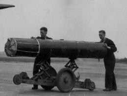 British aerial mine being readied for a misson