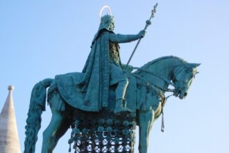 Budapest equestrian statue St Stephen near Matthias church