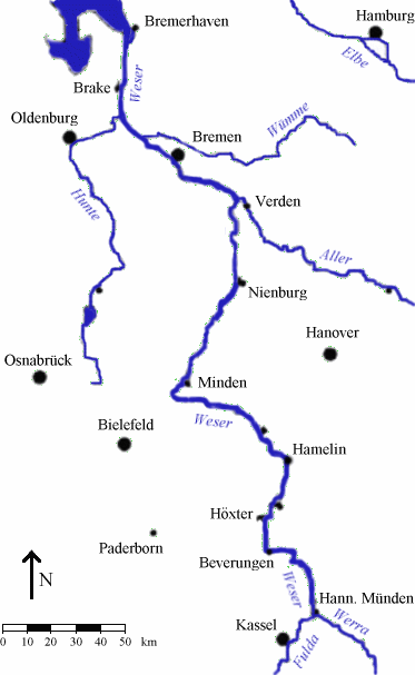 Map_river_weser_kassel_to_bremerhaven