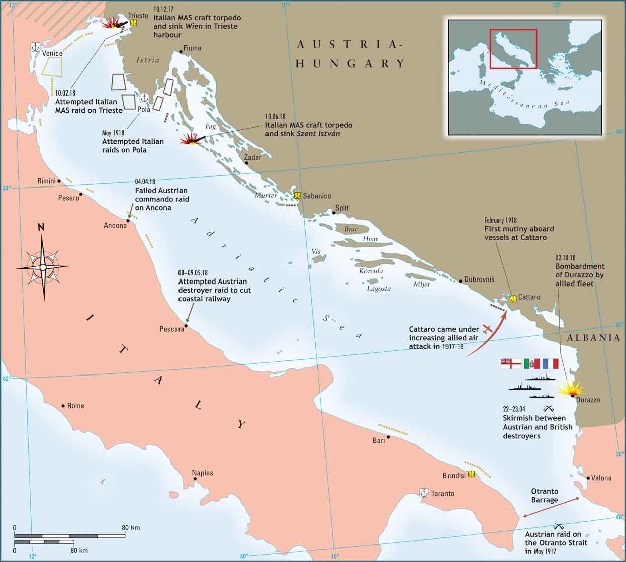 Major Surface Operations in the Adriatic 1917–18
