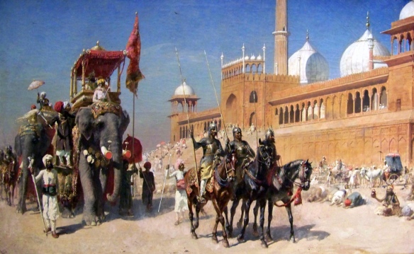 Great_Mogul_And_His_Court_Returning_From_The_Great_Mosque_At_Delhi_India_-_Oil_Painting_by_American_Artist_Edwin_Lord_Weeks