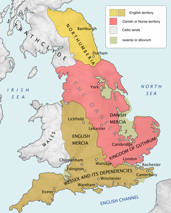 A map showing the control of England during the Danish Conquest of England (980–1016).