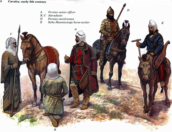 Achaemenian Cavalry Attendants, Officer, Cavalryman, Saka Archer 5 BC