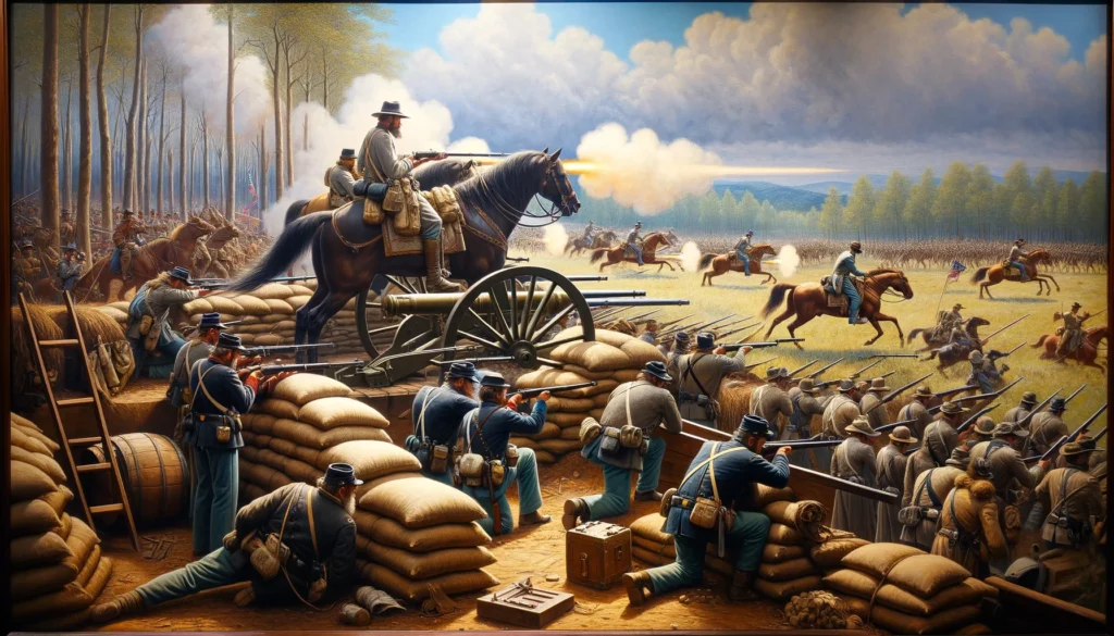 A historical depiction of a South military attack during the early stages of the American Civil War.