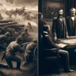 Two images depicting the South's military strategy at the beginning of the American Civil War.